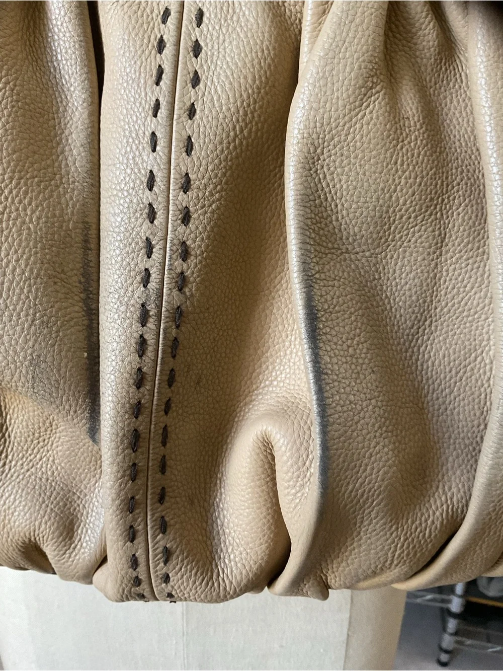 Cole Haan Gathered Leather Shoulder Bag in Beige